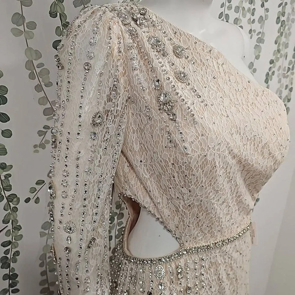 Mac Duggal EMBELLISHED ONE SLEEVE CUT OUT GOWN Sz 8 - Picture 4 of 12